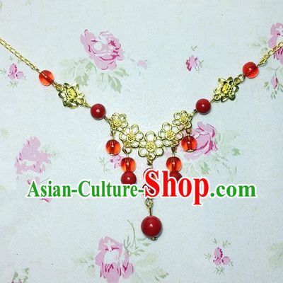 Traditional Chinese Ancient Classical Hair Accessories Hanfu Red Beads Tassel Forehead Ornament Eyebrows Pendant Bride Hairpins for Women