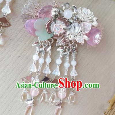 Traditional Chinese Ancient Classical Hair Accessories Hanfu Butterfly Pink Tassel Hair Stick Step Shake Hairpins for Women