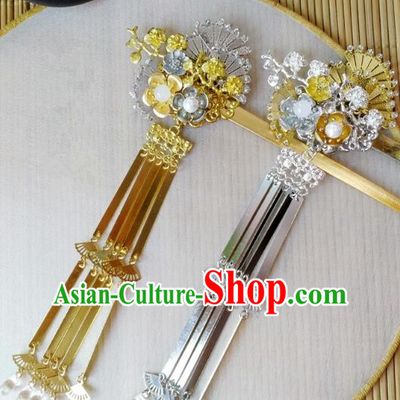 Traditional Chinese Ancient Classical Hair Accessories Hanfu Fan Tassel Hair Stick Step Shake Hairpins for Women