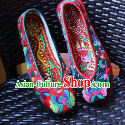 Asian Chinese Traditional Shoes Bride Embroidered Shoes, China Peking Opera Handmade Embroidery Phoenix Shoe Hanfu Princess Shoes for Women