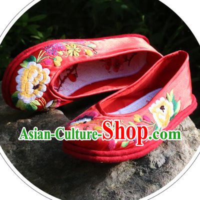 Asian Chinese Traditional Shoes Bride Xiuhe Suit Blue Embroidered Shoes, China Peking Opera Handmade Strong Cloth Soles Embroidery Shoe Hanfu Princess Shoes for Women