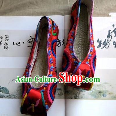 Asian Chinese Traditional Shoes Red Embroidered Shoes, China Peking Opera Handmade Embroidery Shoe Hanfu Princess Shoes for Women
