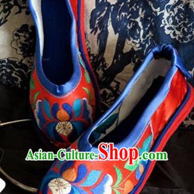 Asian Chinese Traditional Shoes Red Bride Embroidered Shoes, China Peking Opera Handmade Embroidery Shoe Hanfu Princess Shoes for Women