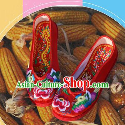 Asian Chinese Traditional Shoes Bride Red Embroidered Shoes, China Peking Opera Handmade Embroidery Shoe Hanfu Princess Shoes for Women
