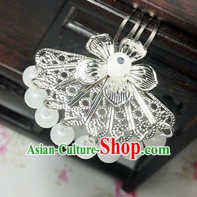 Traditional Chinese Ancient Classical Hair Accessories Hanfu White Beads Tassel Hair Clip Bride Hairpins for Women