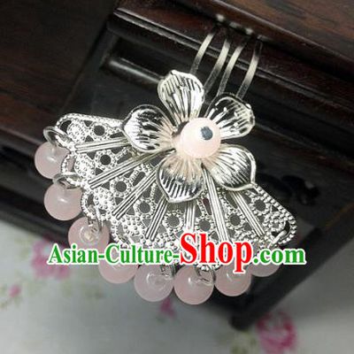 Traditional Chinese Ancient Classical Hair Accessories Hanfu Light Pink Beads Tassel Hair Clip Bride Hairpins for Women