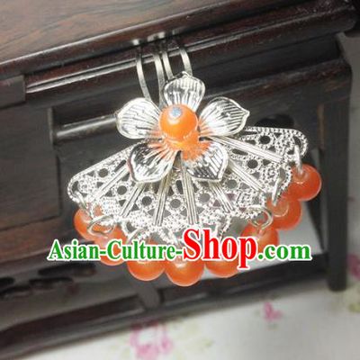 Traditional Chinese Ancient Classical Hair Accessories Hanfu Orange Beads Tassel Hair Clip Bride Hairpins for Women