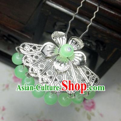 Traditional Chinese Ancient Classical Hair Accessories Hanfu Light Green Beads Tassel Hair Clip Bride Hairpins for Women