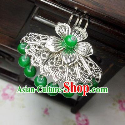 Traditional Chinese Ancient Classical Hair Accessories Hanfu Deep Green Beads Tassel Hair Clip Bride Hairpins for Women