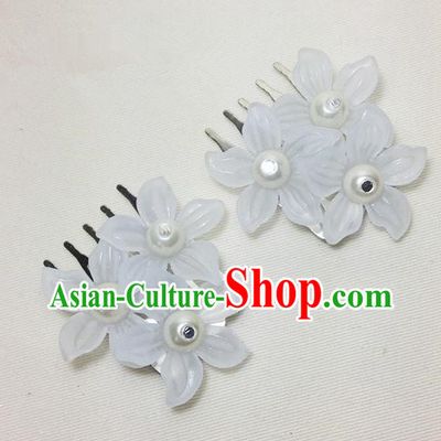 Traditional Chinese Ancient Classical Hair Accessories Hanfu White Flowers Hair Comb Bride Hairpins for Women