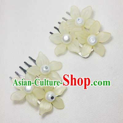Traditional Chinese Ancient Classical Hair Accessories Hanfu Yellow Flowers Hair Comb Bride Hairpins for Women