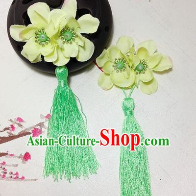 Traditional Chinese Ancient Classical Hair Accessories Hanfu Green Flowers Tassel Hair Stick Bride Hairpins for Women