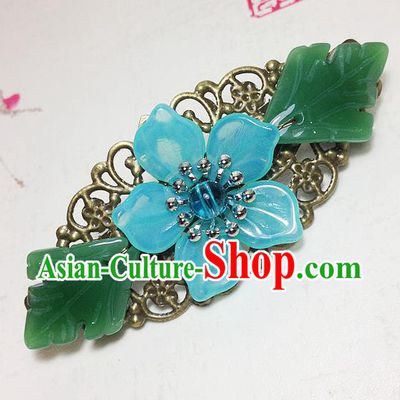 Traditional Chinese Ancient Classical Hair Accessories Hanfu Blue Flower Hair Stick Bride Hairpins for Women