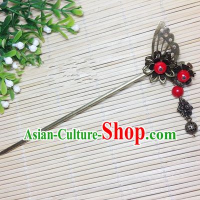 Traditional Chinese Ancient Classical Hair Accessories Hanfu Butterfly Tassel Hair Clip Bride Hairpins for Women