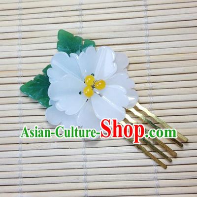 Traditional Chinese Ancient Classical Hair Accessories Hanfu Hair Comb White Flower Hairpins for Women