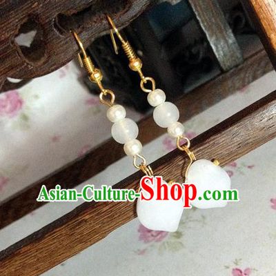 Traditional Handmade Chinese Ancient Classical Accessories Bride Hanfu White Beads Tassel Earrings for Women