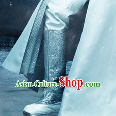 Handmade Ice Fantasy Matching Prince Silver Boots for Men
