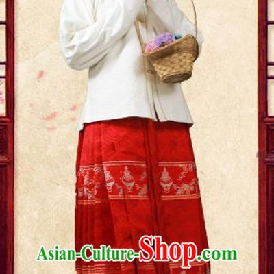 Asian China Ming Dynasty Princess Costume, Traditional Ancient Chinese Palace Lady Embroidered Hanfu White Brocade Blouse Clothing for Women