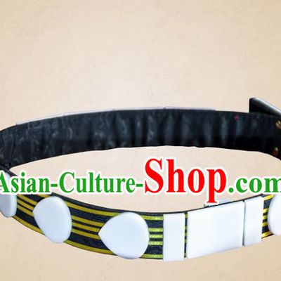 Asian Chinese Ming Dynasty Leather Belts, Traditional China Handmade Hanfu Officer Waistband for Men