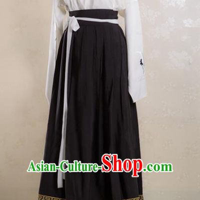 Asian China Han Dynasty Young Lady Costume, Traditional Ancient Chinese Princess Hanfu Embroidered Blouse and Skirt Clothing for Women