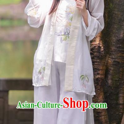 Asian China Song Dynasty Young Lady Costume Blouse and Pants, Traditional Ancient Chinese Princess Hanfu Embroidered Clothing for Women