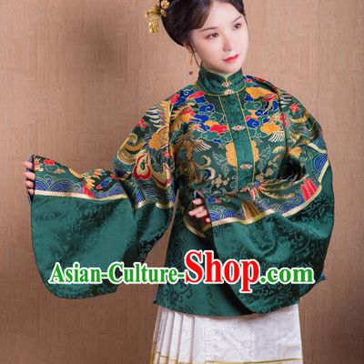 Asian China Ming Dynasty Princess Costume Green Blouse, Traditional Ancient Chinese Palace Lady Embroidered Hanfu Shirts Clothing for Women