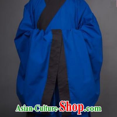 Asian China Han Dynasty Minister Costume Blue Robe, Traditional Ancient Chinese Chancellor Hanfu Clothing for Men