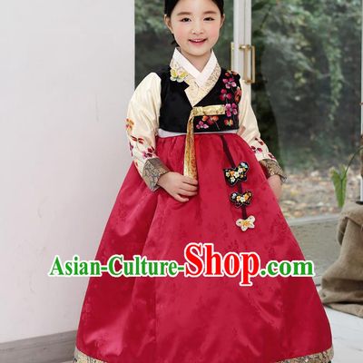 Traditional Korean Hanbok Embroidered Clothing, Asian Korean Fashion Apparel Hanbok Embroidery Costume for Kids