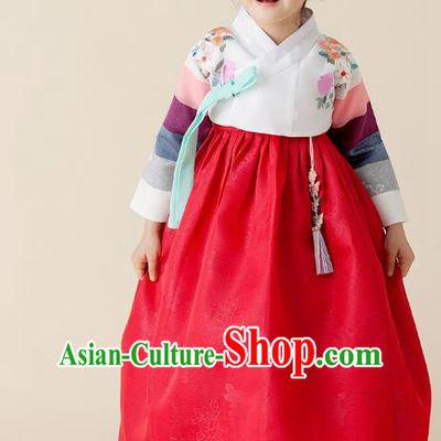 Traditional Korean Hanbok Embroidered Clothing, Asian Korean Fashion Apparel Hanbok Embroidery Costume for Kids