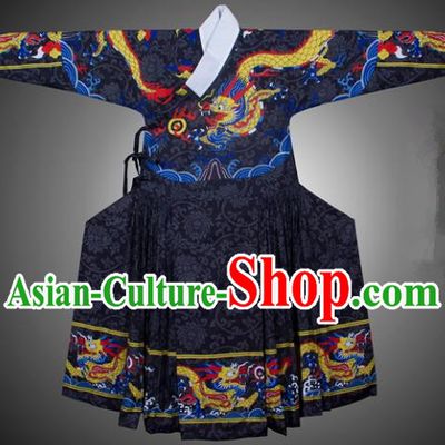 Asian China Ming Dynasty Swordsman Costume Printing Black Robe, Traditional Ancient Chinese Imperial Bodyguard Hanfu Clothing for Men