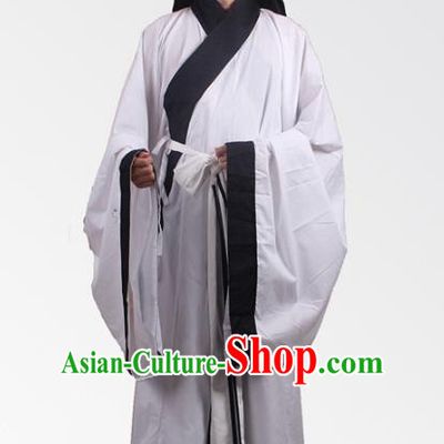 Asian China Song Dynasty Minister Costume White Robe, Traditional Ancient Chinese Chancellor Hanfu Clothing for Men