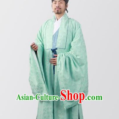 Asian China Ming Dynasty Minister Costume Green Cloak, Traditional Ancient Chinese Chancellor Hanfu Cape Clothing for Men