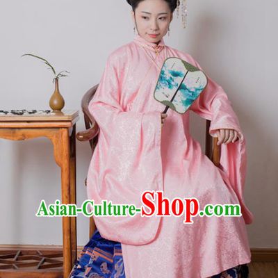 Asian China Ming Dynasty Princess Costume Pink Robe, Traditional Ancient Chinese Palace Lady Embroidered Hanfu Clothing for Women
