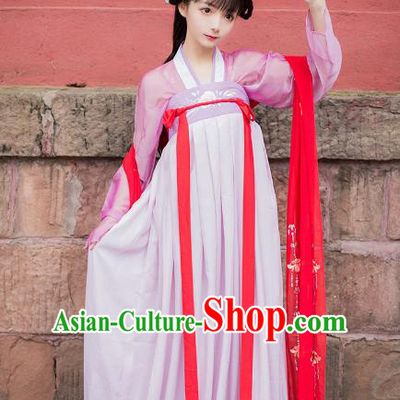 Asian China Tang Dynasty Princess Costume, Traditional Ancient Chinese Palace Lady Embroidered Hanfu Slip Skirt Clothing for Women