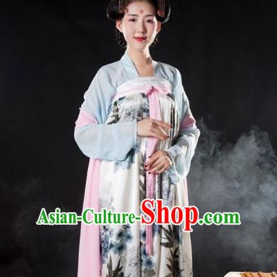 Asian China Tang Dynasty Princess Costume Printing Slip Skirt, Traditional Ancient Chinese Palace Lady Hanfu Clothing for Women