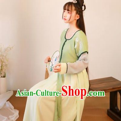 Asian China Tang Dynasty Young Lady Costume, Traditional Ancient Chinese Princess Hanfu Embroidered Clothing for Women