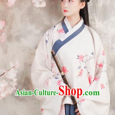 Asian China Ming Dynasty Young Lady Costume White Blouse and Skirt, Traditional Ancient Chinese Princess Hanfu Embroidered Clothing for Women