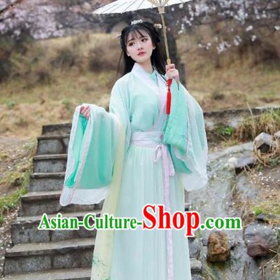 Asian China Jin Dynasty Imperial Princess Costume Blouse and Skirt, Traditional Ancient Chinese Hanfu Embroidered Clothing for Women