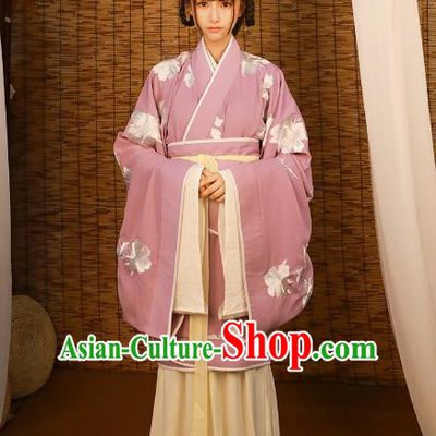 Asian China Han Dynasty Imperial Princess Costume Purple Curve Bottom, Traditional Ancient Chinese Hanfu Embroidered Clothing for Women