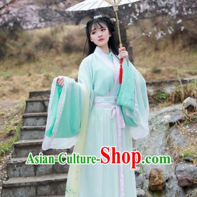 Asian China Jin Dynasty Imperial Princess Costume, Traditional Ancient Chinese Hanfu Embroidered Green Blouse and Skirt Clothing for Women