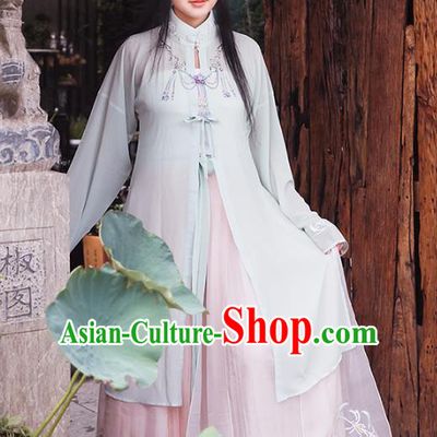 Asian China Ming Dynasty Palace Lady Costume, Traditional Ancient Chinese Imperial Princess Hanfu Embroidered Blouse and Skirt Clothing for Women