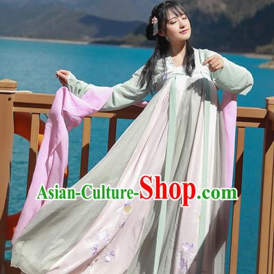 Asian China Tang Dynasty Palace Lady Costume, Traditional Ancient Chinese Princess Hanfu Embroidered Dress Clothing for Women