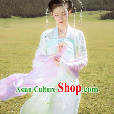 Asian China Tang Dynasty Palace Lady Costume, Traditional Ancient Chinese Imperial Princess Hanfu Embroidered Clothing for Women