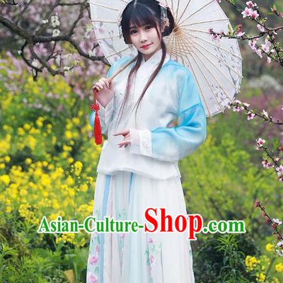 Asian China Ming Dynasty Palace Lady Costume Complete Set, Traditional Ancient Chinese Imperial Princess Hanfu Embroidered Clothing for Women