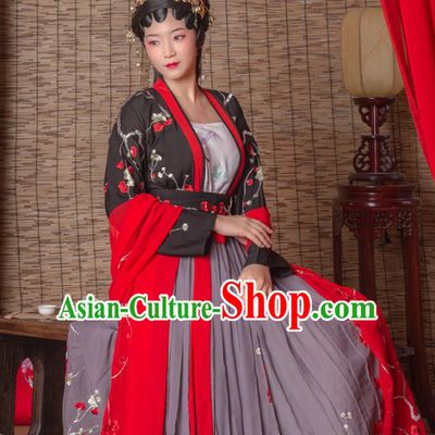 Asian China Tang Dynasty Imperial Consort Costume Complete Set, Traditional Ancient Chinese Imperial Princess Hanfu Embroidered Clothing for Women