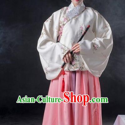 Asian China Ming Dynasty Imperial Consort Costume Complete Set, Traditional Ancient Chinese Imperial Princess Hanfu Embroidered Clothing for Women