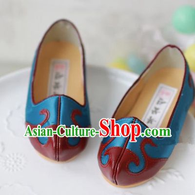 Traditional Korean National Embroidered Shoes, Asian Korean Hanbok Children Light Blue Shoes for Boys