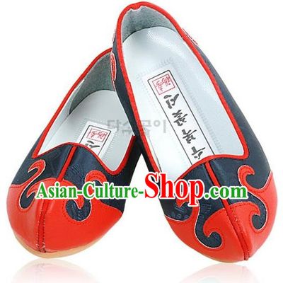Traditional Korean National Embroidered Deep Blue Shoes, Asian Korean Hanbok Children Shoes for Boys