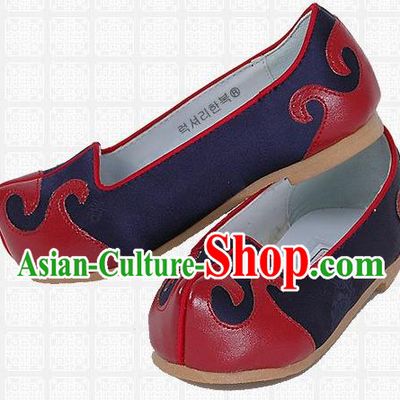 Traditional Korean National Embroidered Shoes, Asian Korean Hanbok Children Navy Shoes for Boys