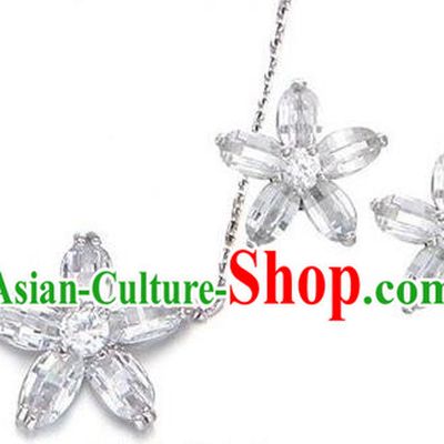Traditional Korean Accessories Crystal Necklace and Earrings, Asian Korean Fashion Wedding Jewelry for Women